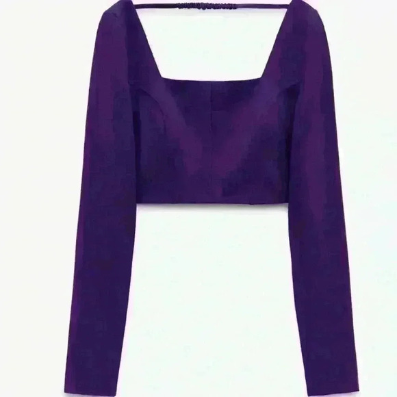 Zara purple long sleeve open back crop top size S - Picture 6 of 11